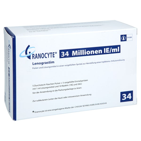 GRANOCYTE 34 Mio.I.E./ml P.u.LM H.Inj./Inf.-L.Spr. 5 St