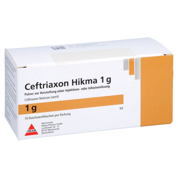 CEFTRIAXON Hikma 1 g Pulver z.Her.e.Inj.o.Inf.Lsg. 10 St