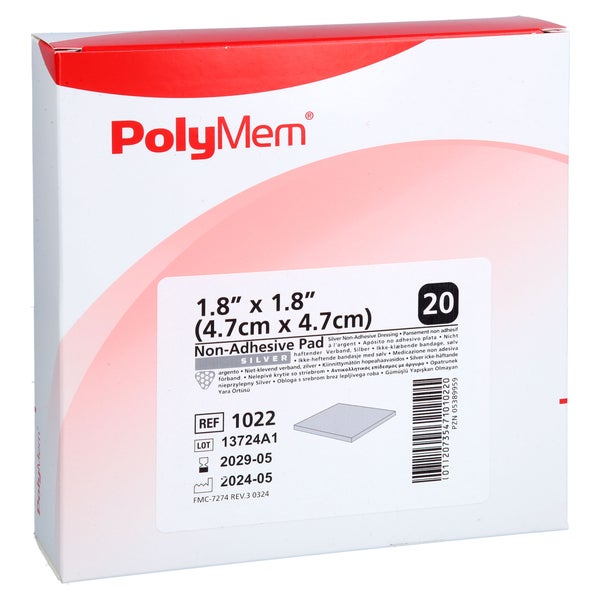 Polymem Wund Pad Silber n.klebend 5x5 cm 20 St