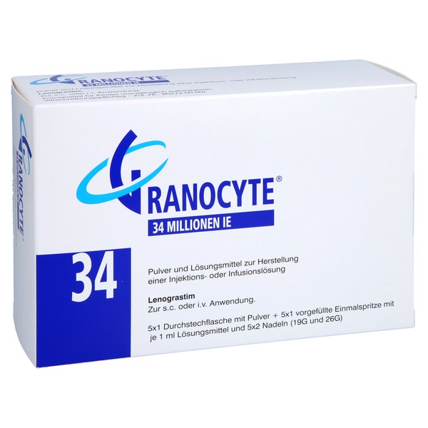 GRANOCYTE 34 Mio.I.E./ml P.u.LM H.Inj./Inf.-L.Spr. 5 St