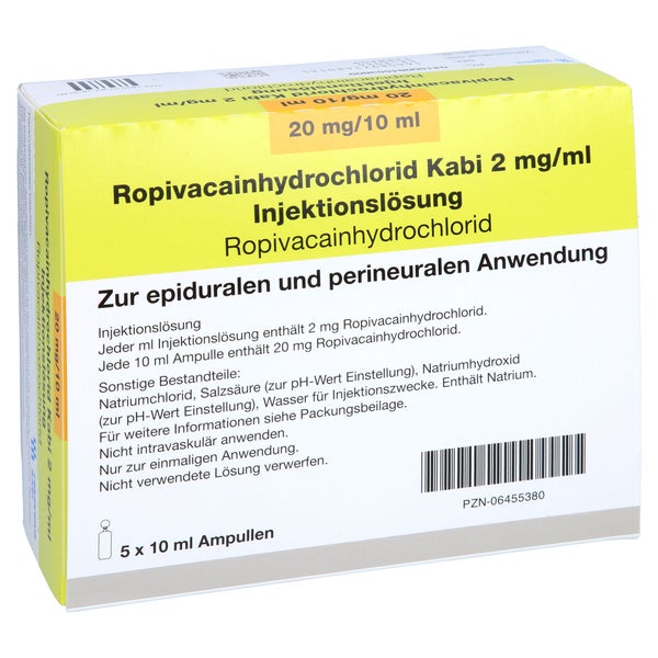 ROPIVACAINHYDROCHLORID Kabi 2 mg/ml Injektionslsg. 5X10 ml