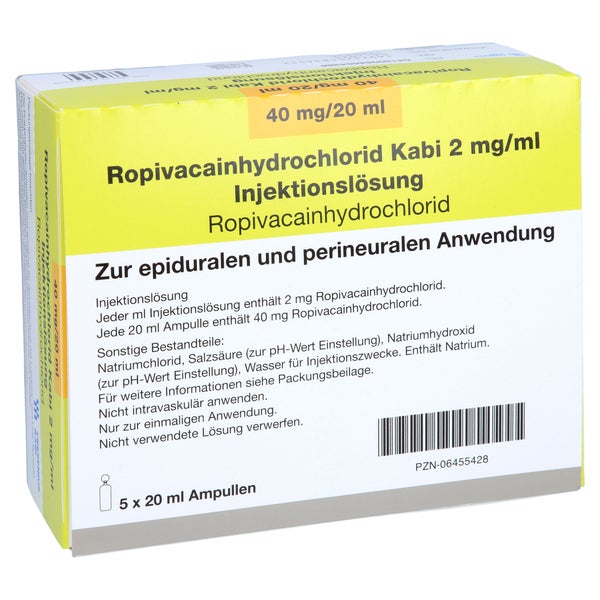 ROPIVACAINHYDROCHLORID Kabi 2 mg/ml Injektionslsg. 5X20 ml