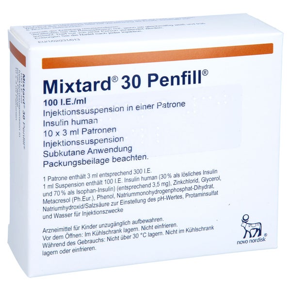 MIXTARD 30 Penfill 100 I.E./ml Inj.-S.i.e.Patrone 10X3 ml