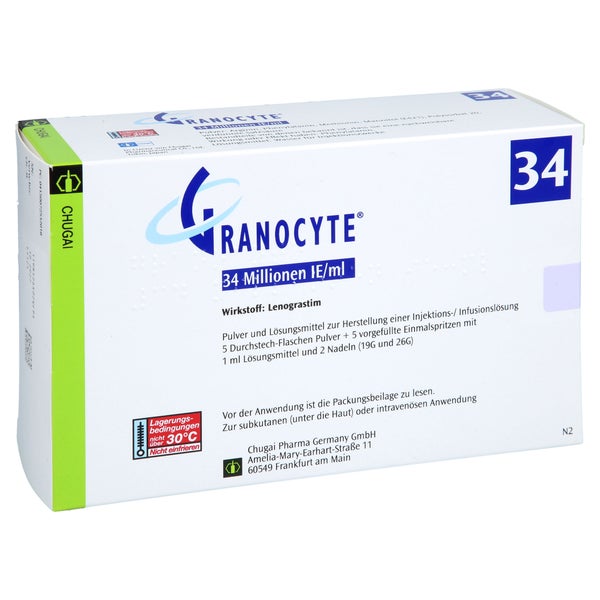 GRANOCYTE 34 Mio.I.E./ml P.u.LM H.Inj./Inf.-L.Spr. 5 St