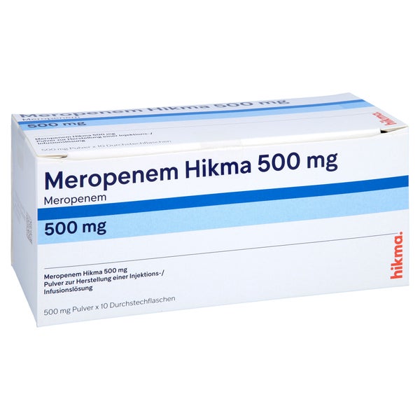 MEROPENEM Hikma 500 mg Plv.z.Her.e.Inj.o.Inf.-Lsg. 10 St