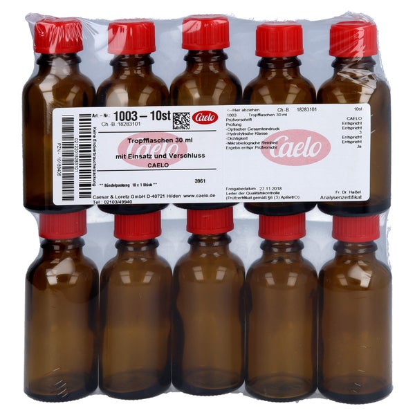 Tropfflasche 30 ml braun m.Einsatz+Versc 10 St