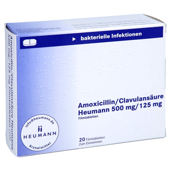 AMOXICILLIN/Clavulansäure Heumann 500 mg/125 mg 20 St