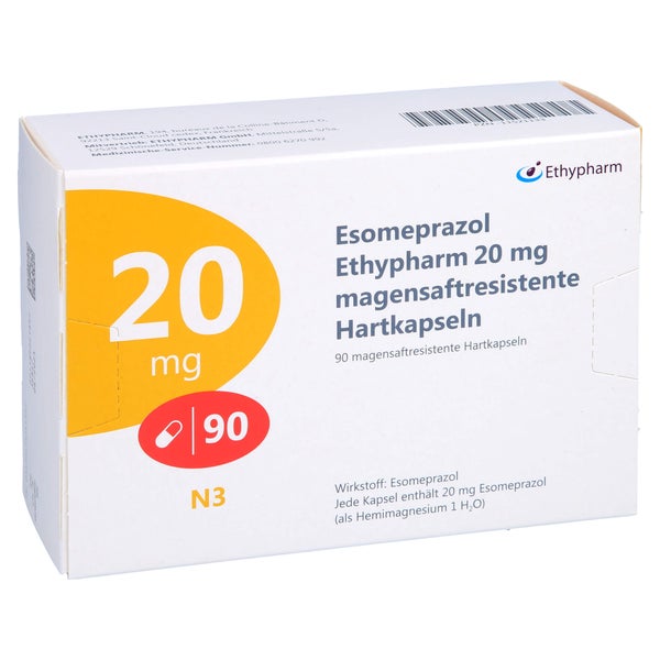 ESOMEPRAZOL Ethypharm 20 mg magensaftres.Hartkaps. 90 St