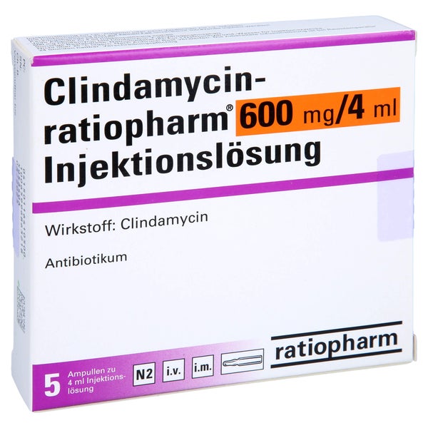 CLINDAMYCIN-ratiopharm 600 mg/4 ml Inj.L.Amp.o.Alk 5 St