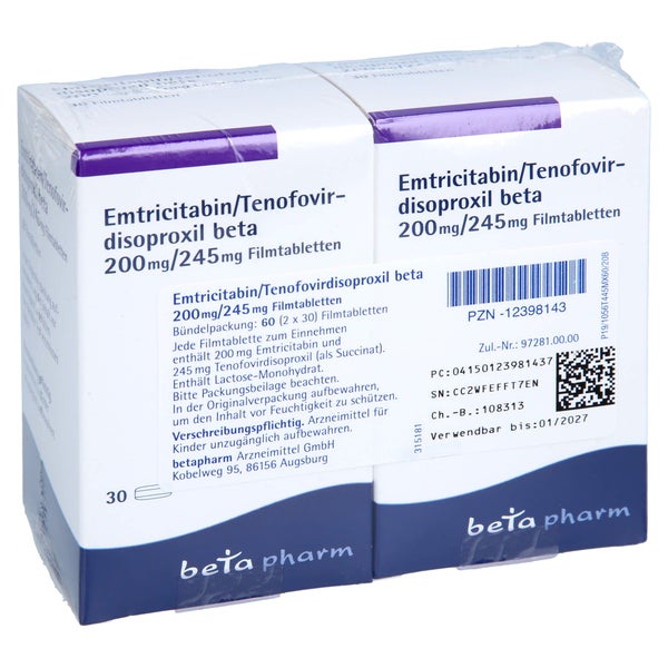 EMTRICITABIN/Tenofovirdisoproxil beta 200mg/245mg 60 St