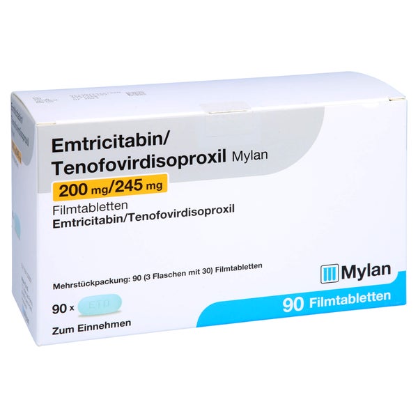 EMTRICITABIN/Tenofovirdisoproxil Mylan 200/245 mg 90 St