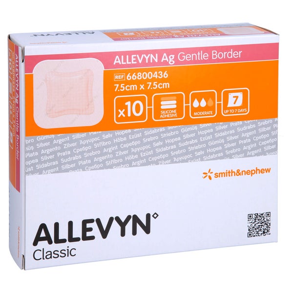Allevyn Ag Gentle Border 7,5x7,5 cm Wund 10 St