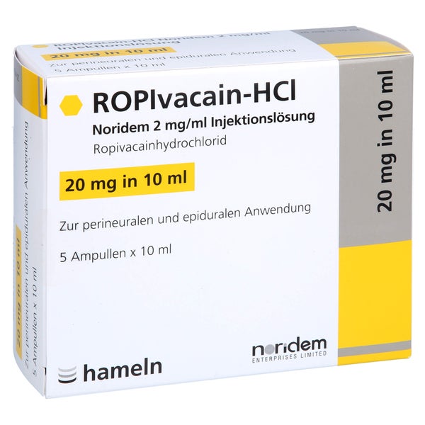 ROPIVACAIN-HCl Noridem 2 mg/ml Injektionslsg. 5X10 ml