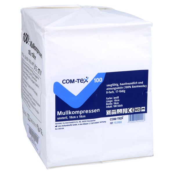 Com-tex Mullkompressen 10x10 Cm Unsteril 8fach 100 St