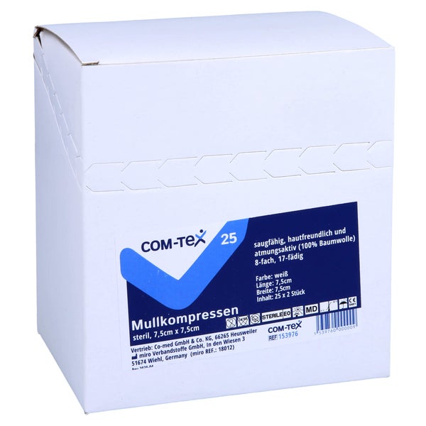 Com-tex Mullkompressen 7,5x7,5 Cm Steril 8fach 25X2 St