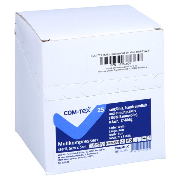 Com-tex Mullkompressen 5x5 Cm Steril 8fach 25X2 St