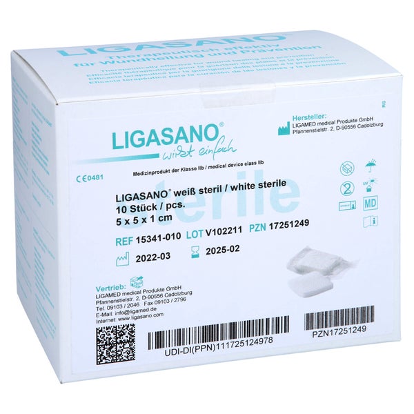 Ligasano weiß Verband 1x5x5 cm steril 10 St