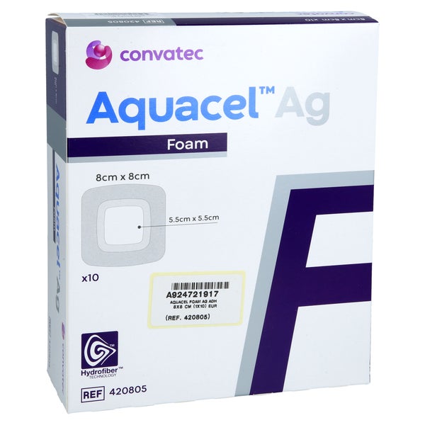 Aquacel Ag Foam Adhäsiv 8x8 Cm Verband 10 St