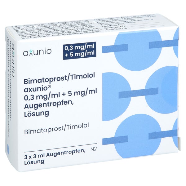 Bimatoprost/timolol Axunio 0,3mg/ml+5mg/ml Atr Lsg 3X3 ml