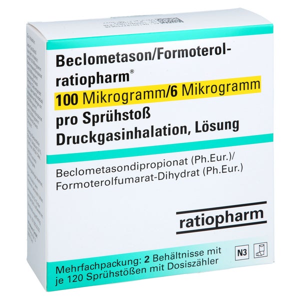 Beclometason/formoterol-ratiopharm 100/6 µg 120hub 2 St