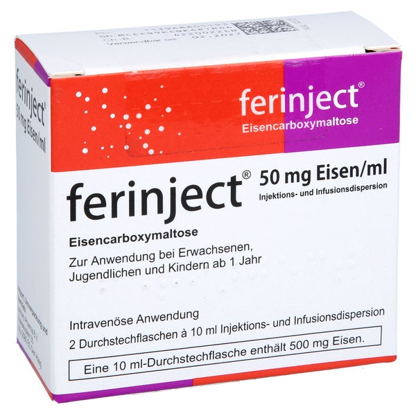 Ferinject 50 Mg Eisen/ml Inj.-/inf.-dispers.500mg 2X10 ml