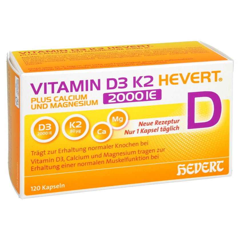 Vitamin D3 K2 Hevert + Ca. & Mg 2000 IE 120 St